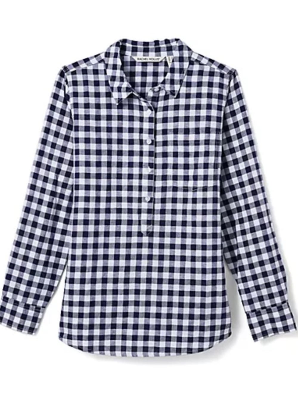 Rachel Hollis Gingham Linen Blend Woven Henley Shirt Black White SZ 14